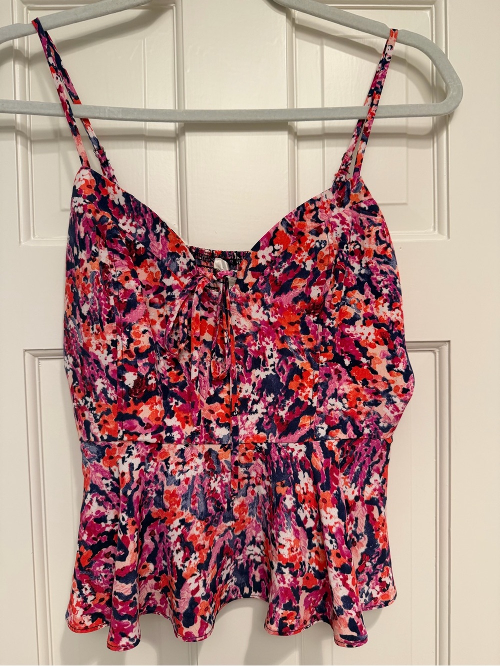 Colorful Floral Print Spaghetti Strap Peplum Tank
